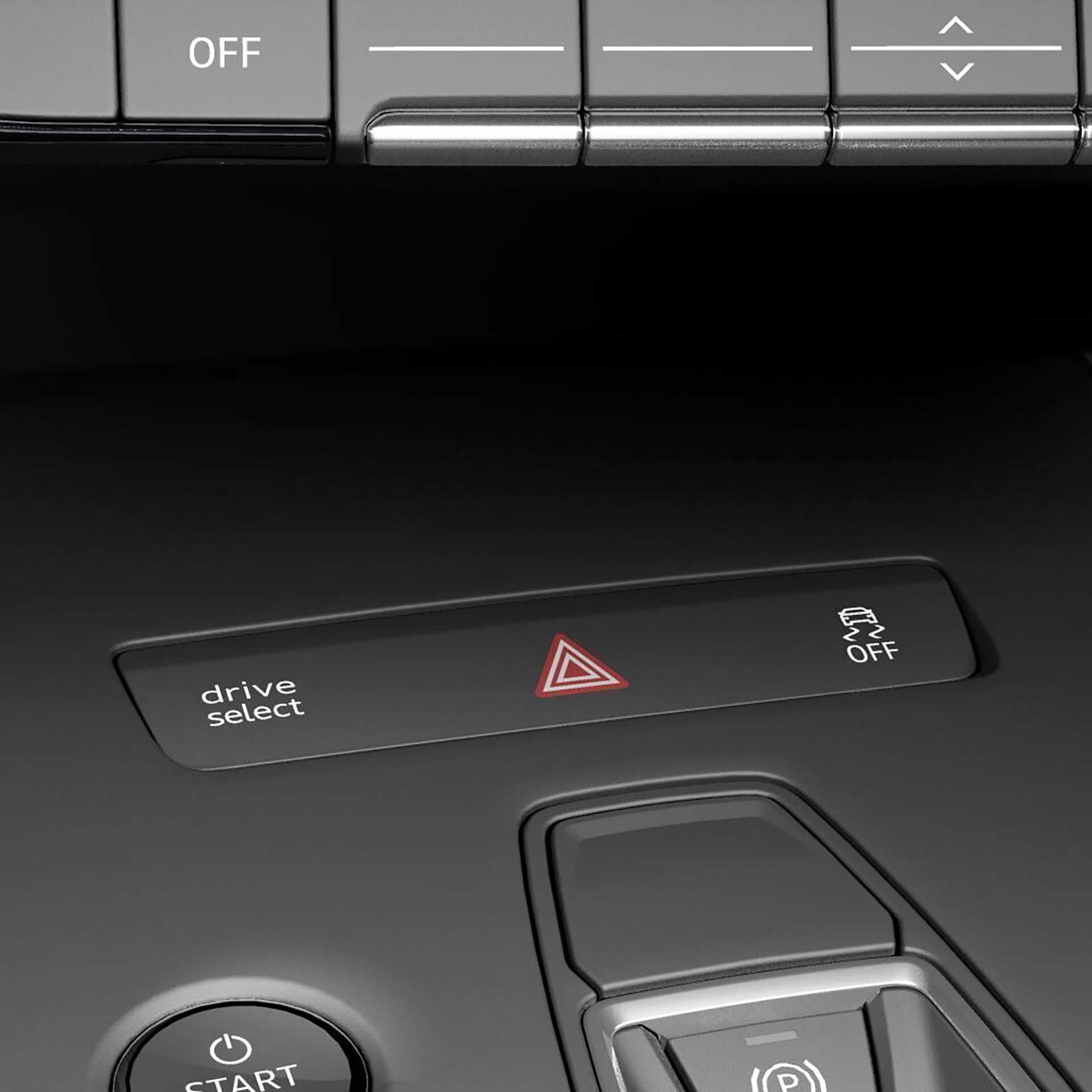 Close-up of the drive select button in the Audi Q4 Sportback e-tron.