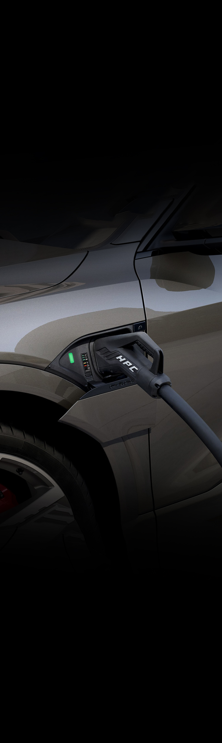 Close-up of the charging port on the Audi Q8 Sportback e-tron.